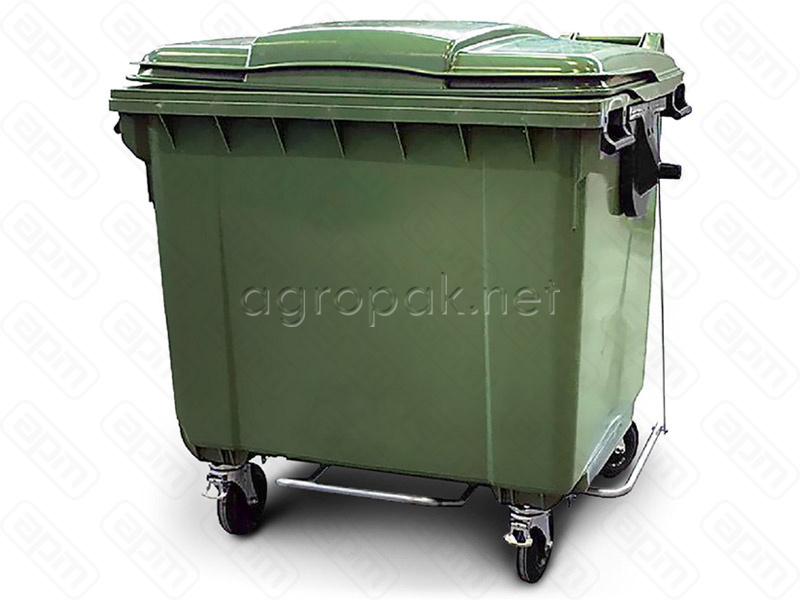 Бак для мусора 1100л с педальным приводом на колесах пэ зеленый 22C19P green